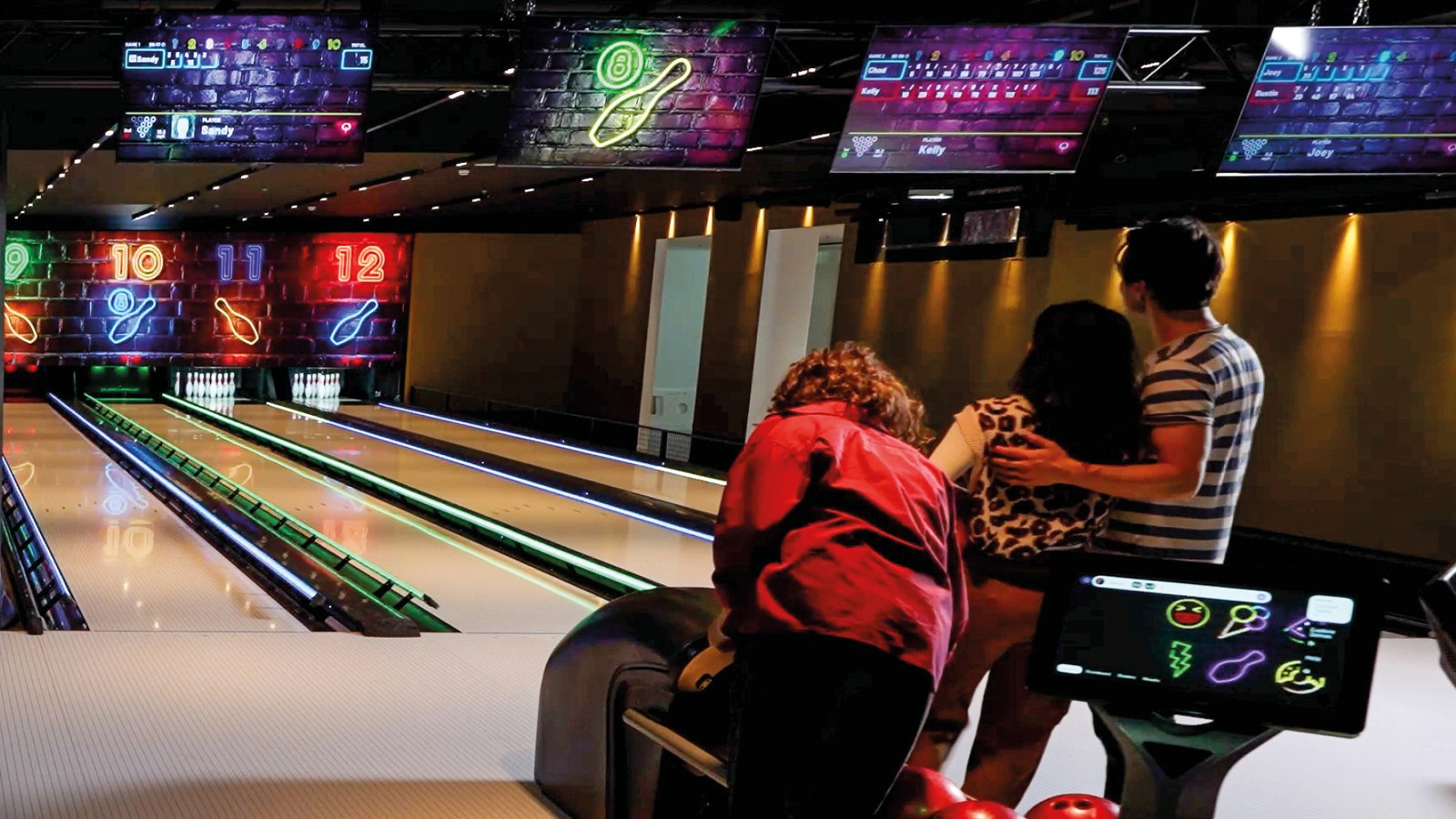 Modern digital bowling scoreboards and touchscreen console